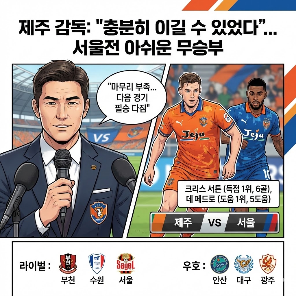 제주 감독, 서울전 무승부에 [이길 경기였다] 아쉬움